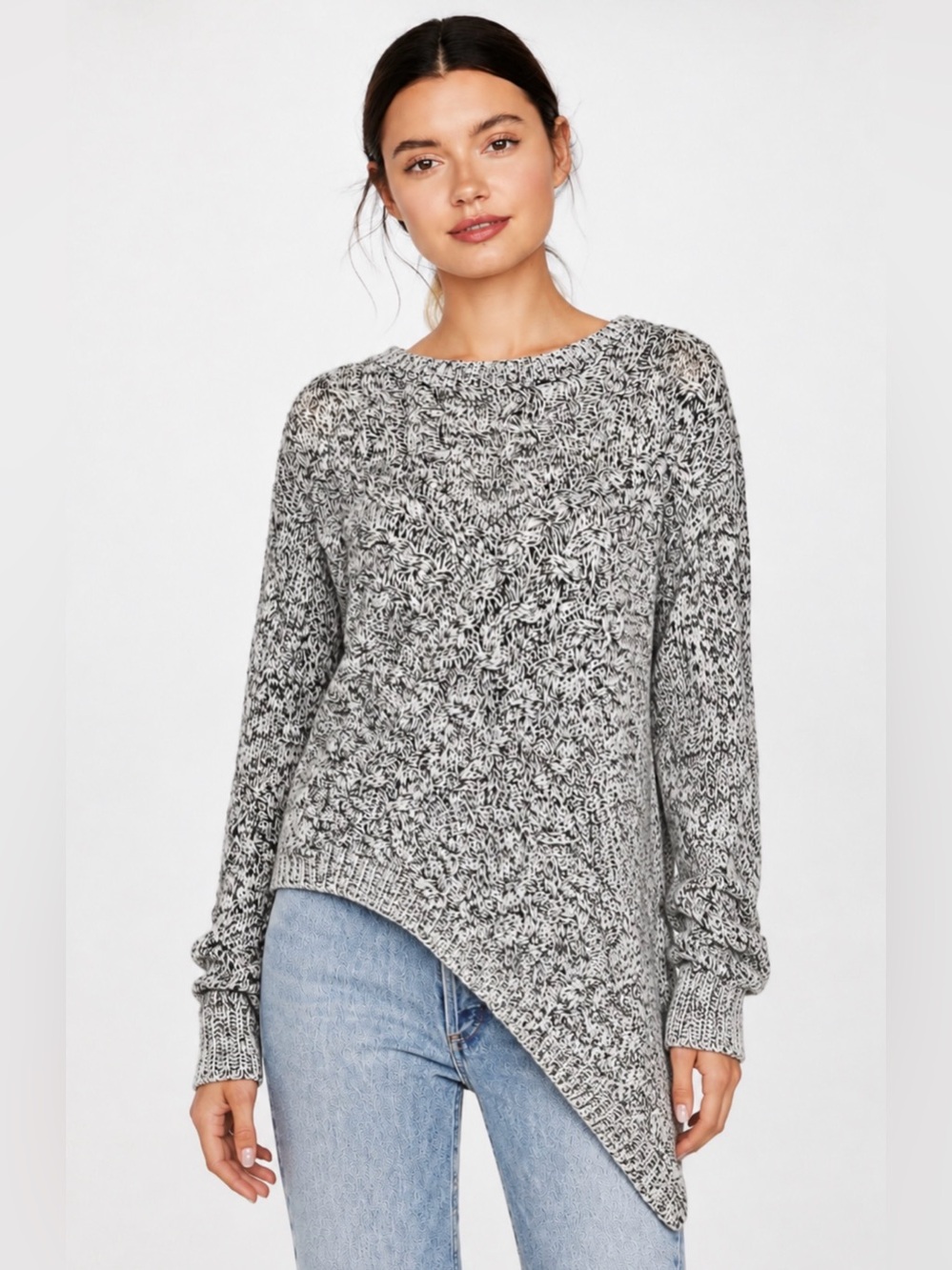 C/Meo Collective Cotton Blend Crewneck Gray Black Marled Fisherman Sweater Sz S